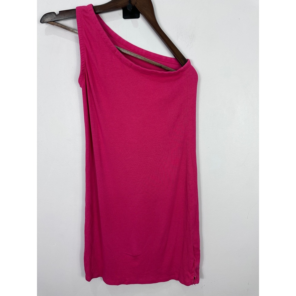 Back Beat Co One‎ Shoulder Dress Womens XS Pink Hemp Organic Cotton Ribbed Mini